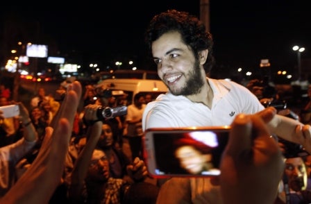 Pictured: The moment Al Jazeera journalist was freed after ten-month prison sentence and 21-week hunger strike